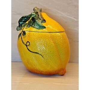 Corner Ruby The Lemon Collection Ceramic Cookie Jar Canister Lidded Fruit Stem